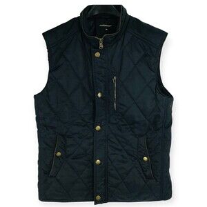 Fahrenheit Quilted navy Vest Mens Large Suede Trim Outdoor Hunting Pockets Zip